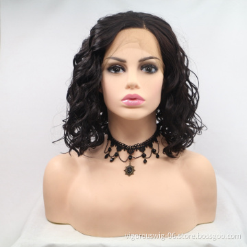 Vigorous black pink red bob curl wholesale heat resistente short cheap synthetic hair wig with lace